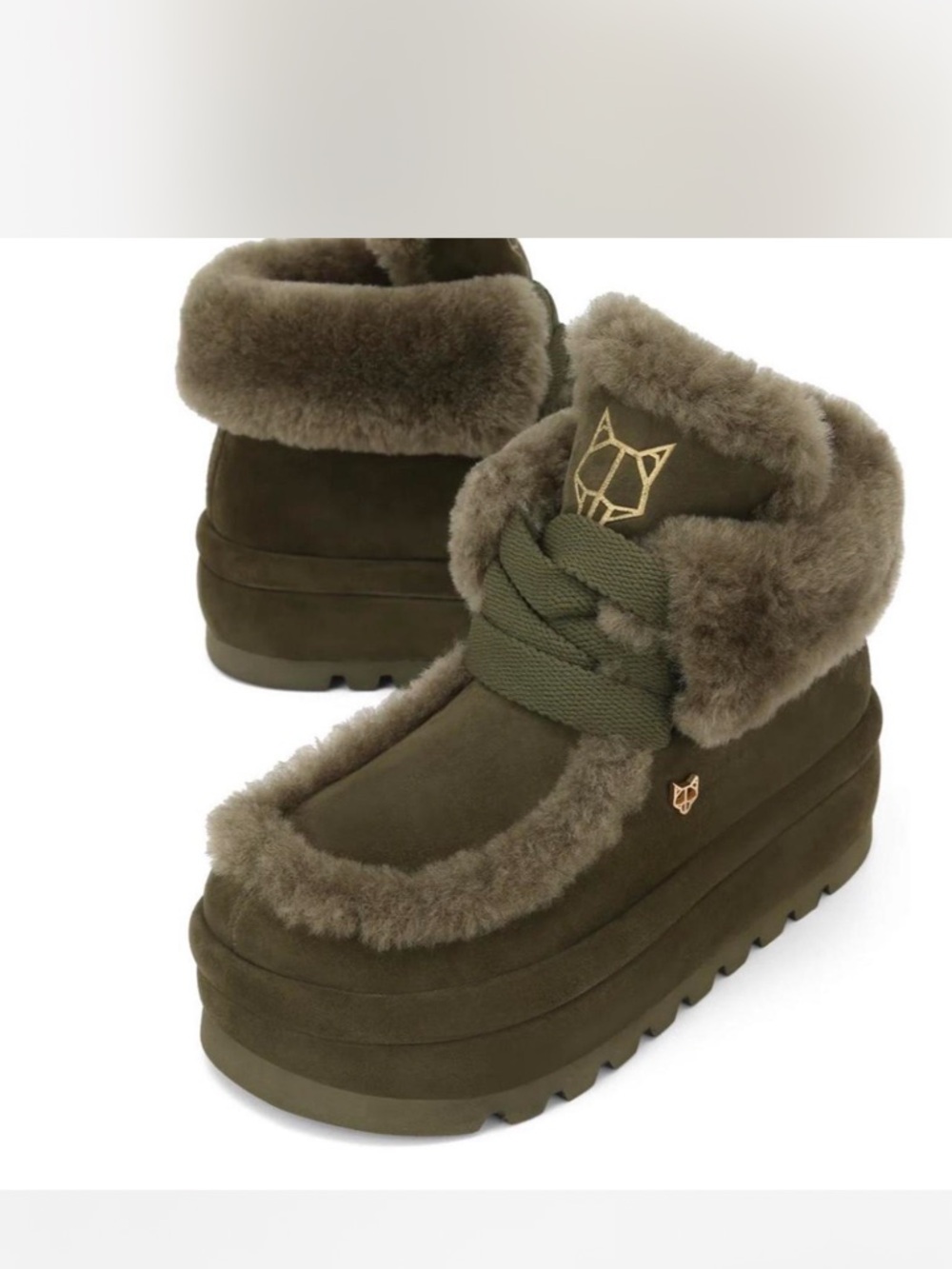 Naked Wolfe Olive Suede Faux-Fur Platform Ankle Boots